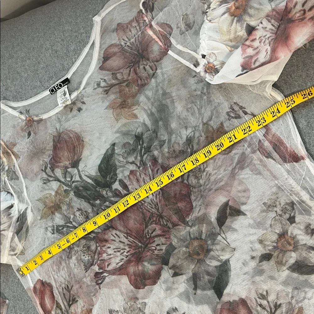 Fairy Floral Mesh Tunic Top Womens 3X Sheer Bell Sleeve Woodland Festival Beach - Picture 5 of 11